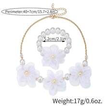White Flower, Pearl Decor Princess Style Children's Necklace & Bracelet Set - White - View 2