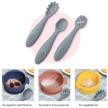 PopLittleOne Bộ đồ ăn bằng silicon rắn chắc cho bé và trẻ nhỏ ăn - Xám - Xem 7