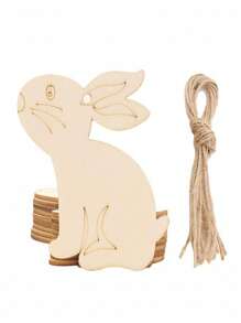 10Pcs Easter Bunny Wood Cutout Unfinished Wooden Craft DIY Rabbit Slice Ornament For Painting Spring Decor Easter Party Facor - Apricot - View 1
