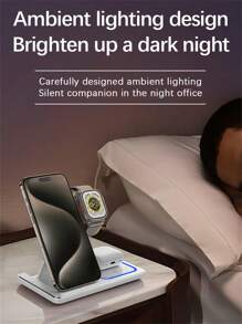 3 In 1 Foldable LED Fast Wireless Charger Stand Compatible With IPhone 14 13 12 11 Apple Watch Airpods Pro 8 7 Charging Station - White - View 6