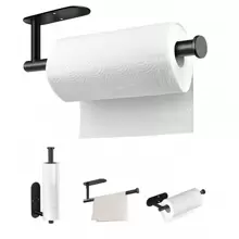 手巾架,自黏式或櫥櫃下穿孔式廚房用紙巾架,不銹鋼捲筒架,適用於廚房和浴室手巾架1件（黑色） - 黑色 - 查看 1