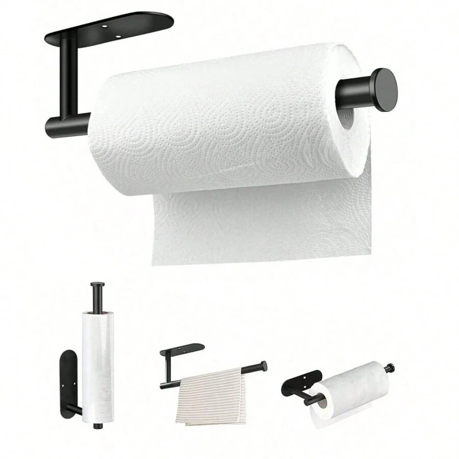 手巾架,自黏式或櫥櫃下穿孔式廚房用紙巾架,不銹鋼捲筒架,適用於廚房和浴室手巾架1件（黑色） - 黑色 - 查看 1