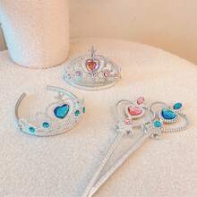 2 Piezas/set Diadema De Plástico De Corona Y Conjunto De Clip De Pelo Para Niños Con Diseño De Corona De Hielo Y Nieve, Accesorios De Princesa, Versión Coreana - Rosa - Ver 4