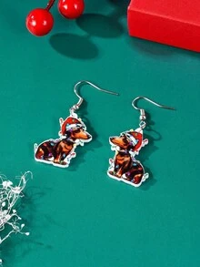 一對可愛卡通聖誕動物貓小狗火烈鳥牛吊墜耳環聖誕新年聚會聚會親友約會節日禮物耳環耳環 - 火烈鳥 - 查看 13