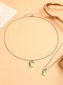 ATLVXJL Set de 2 collares con colgante en forma de corazón de dinosaurio que brillan en la oscuridad, de acero inoxidable, para parejas, regalo del Día de San Valentín - Multicolor - Ver 7