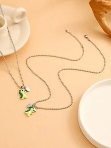 ATLVXJL Set de 2 collares con colgante en forma de corazón de dinosaurio que brillan en la oscuridad, de acero inoxidable, para parejas, regalo del Día de San Valentín - Multicolor - Ver 10