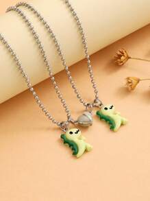 ATLVXJL Set de 2 collares con colgante en forma de corazón de dinosaurio que brillan en la oscuridad, de acero inoxidable, para parejas, regalo del Día de San Valentín - Multicolor - Ver 4