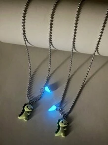 ATLVXJL Set de 2 collares con colgante en forma de corazón de dinosaurio que brillan en la oscuridad, de acero inoxidable, para parejas, regalo del Día de San Valentín - Multicolor - Ver 6