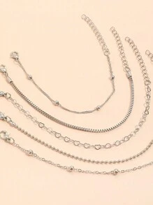 5 件個人化珠鍊女士手鍊套裝 - 銀色 - 查看 4