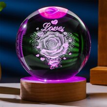 1個3d浪漫玫瑰水晶球燈帶有多色變化led夜燈,適用於客廳/臥室/家居裝飾,生日/節日/情人節禮物 - 棕色 - 查看 6