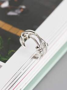 1pc S925 Sterling Silver Multi-Layered Crossover Ring With Rotating Small Circle, Vintage Statement Finger Ring For Women - Silver - View 4