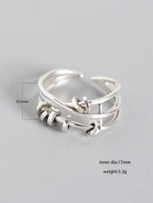 1pc S925 Sterling Silver Multi-Layered Crossover Ring With Rotating Small Circle, Vintage Statement Finger Ring For Women - Silver - View 3