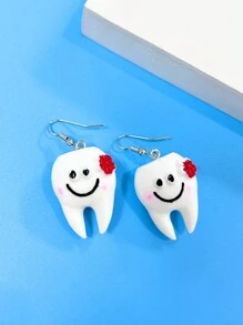 1pair Funny & Cute Cartoon Flower Shaped Earrings With Creative Smiling Face & Simulated Teeth Design, Unisex Party Streetwear Jewelry, Creative Gift For Girlfriend On Date - Multicolor - View 7