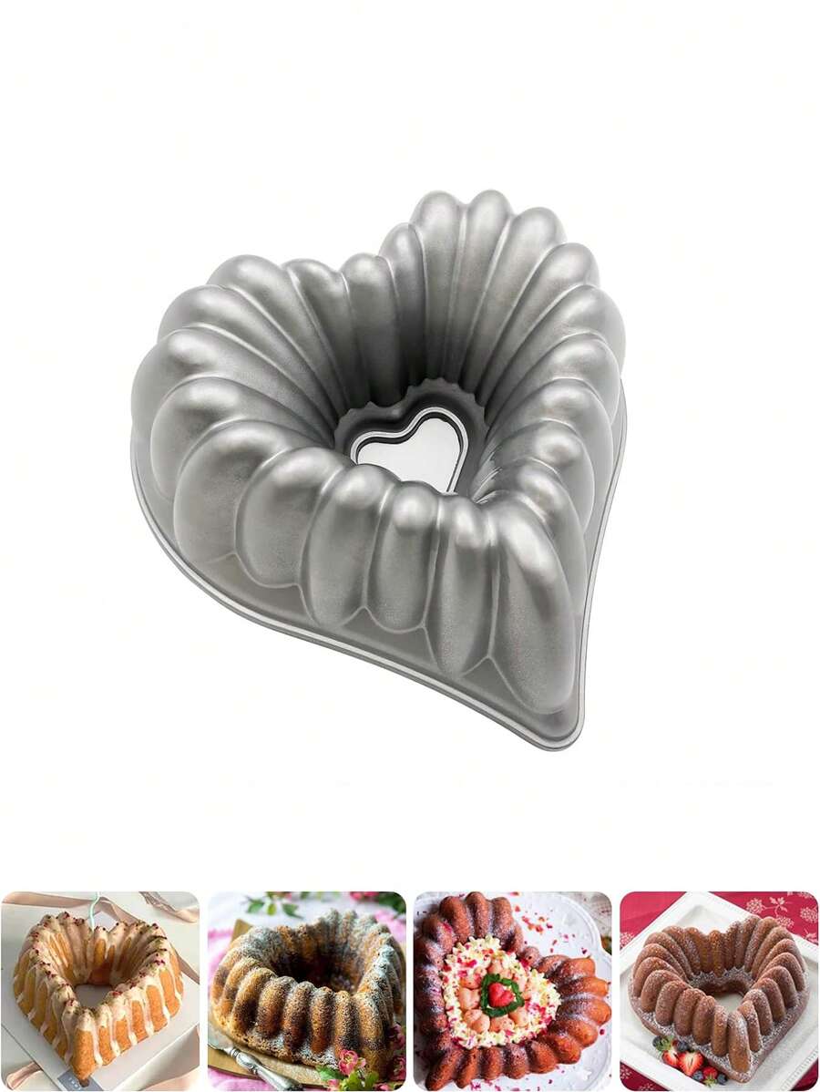 夏洛特蛋糕模具鋁廚房配件裝飾聖誕婚禮家庭 3d 夏洛特蛋糕盤（愛心形狀） - 銀色 - 查看 1