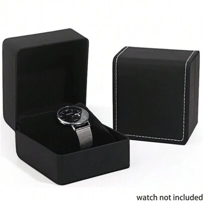 1 件黑色磨砂 Pu 皮革手錶和珠寶收納盒帶海綿男女款,含禮盒
