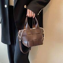 Bolso de cuadros tejido Nuevo diseñador Bolso de hombro de moda de piel de PU para mujer Bolso de señora