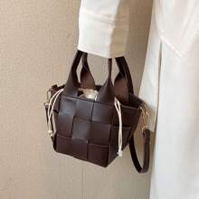 Bolso de cuadros tejido Nuevo diseñador Bolso de hombro de moda de piel de PU para mujer Bolso de señora