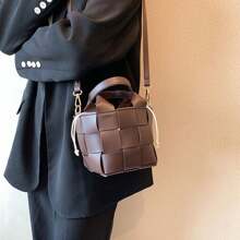 Bolso de cuadros tejido Nuevo diseñador Bolso de hombro de moda de piel de PU para mujer Bolso de señora