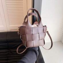 Bolso de cuadros tejido Nuevo diseñador Bolso de hombro de moda de piel de PU para mujer Bolso de señora