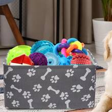 Dog Toy Box With Handle, Collapsible Canvas Storage Basket For Organizing Pet Toys, Blankets, Leashes And Chewing Toys - Grey - Grey - View 3