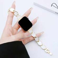 1pc Gold & Pink Shell-Style Chain Watch Band Compatible With Apple Watch Series 9/8/7/6/Se 40/41/45mm Female Ultra Creative - Gold - View 8