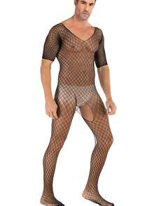 Mallas Sexys De Una Sola Pieza Para Hombres Sin Ropa Interior, Mallas Huecas Para Hombre Transparentes - Negro - Ver 5