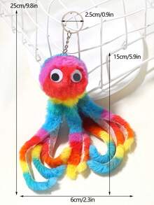 1pc Striped Octopus Fuzzy Ball Keychain, Keyring Pendant - Red - View 5