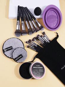 MAANGE 18pcs Makeup Brushes Set With Velvet Bag&1pc Big Makeup Remover Puff&1pc Small Makeup Remover Puff&1pc Big Drop Makeup Sponge&Cleaning Box&Cleaning Mat,Makeup Tools Combo Set,Set For Travel Easy Carrying,Brush Set,Makeup Brush Kit,Make Up Brush Set,Make Up Set Complete,Makeup Brush Set,Complete Makeup Kit,Brush Kit,Brushes Makeup Set,Makeup Gift Set,Set - Black - View 1