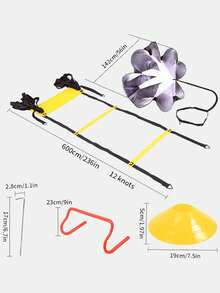 1 Set Agility Training Set With Agility Ladder, Skipping Rope, Cone, Resistance Parachute, Hurdles, Agility Discs And Carry Case - Multicolor - View 8