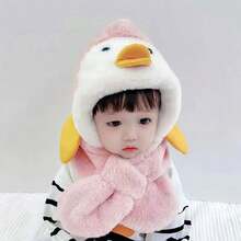 1pc Winter Children's Hat Scarf Set Cute Cartoon Duck Plush Hat And Scarf Combination For Boys And Girls' Warmth - Pink - View 1