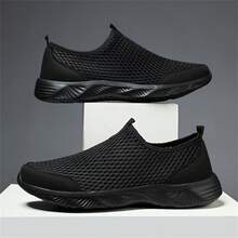 夏季男鞋透氣健行鞋舒適防滑網鞋男款新款休閒時尚運動鞋,大尺碼47號 - 黑色 - 查看 7