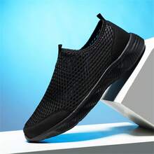 夏季男鞋透氣健行鞋舒適防滑網鞋男款新款休閒時尚運動鞋,大尺碼47號 - 黑色 - 查看 6