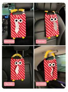 1入組卡通可愛怪物汽車紙巾盒,創意掛式汽車椅背懸掛袋,汽車插畫紙張盒內飾用品 - 彩色 - 查看 8