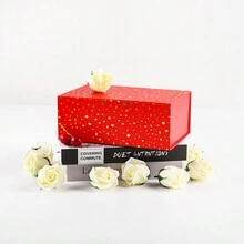 1個/袋25cm*17.5cm*10cm情人節金箔點一體摺疊盒精品翻轉禮盒磁吸可摺疊珠寶禮盒 - 紅色 - 查看 6