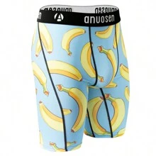 男士舒適透氣,快乾,防摩擦,彈性,吸濕排汗的香蕉印花短褲 - 淺藍色 - 查看 3