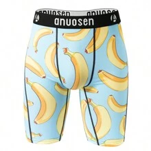 男士舒適透氣,快乾,防摩擦,彈性,吸濕排汗的香蕉印花短褲 - 淺藍色 - 查看 2
