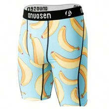男士舒適透氣,快乾,防摩擦,彈性,吸濕排汗的香蕉印花短褲 - 淺藍色 - 查看 1