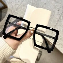 1 件女士方形无度数眼镜复古时尚装饰眼镜大号超大透明旅行眼镜 - 黑色 - 查看 3