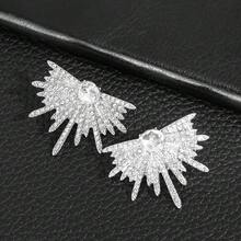 2pcs Wing Design Full Rhinestone Luxury Lady Earrings - Silver - View 5