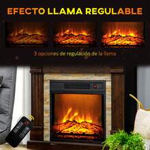 HOMCOM Chimenea Eléctrica 1800W Calentador de Chimenea con Efecto de Llama Mando a Distancia Temporizador y Protección Sobrecalentamiento para Sala 30 m² 80x21,6x67,8 cm Marrón Oscuro - Marrón - Ver 3