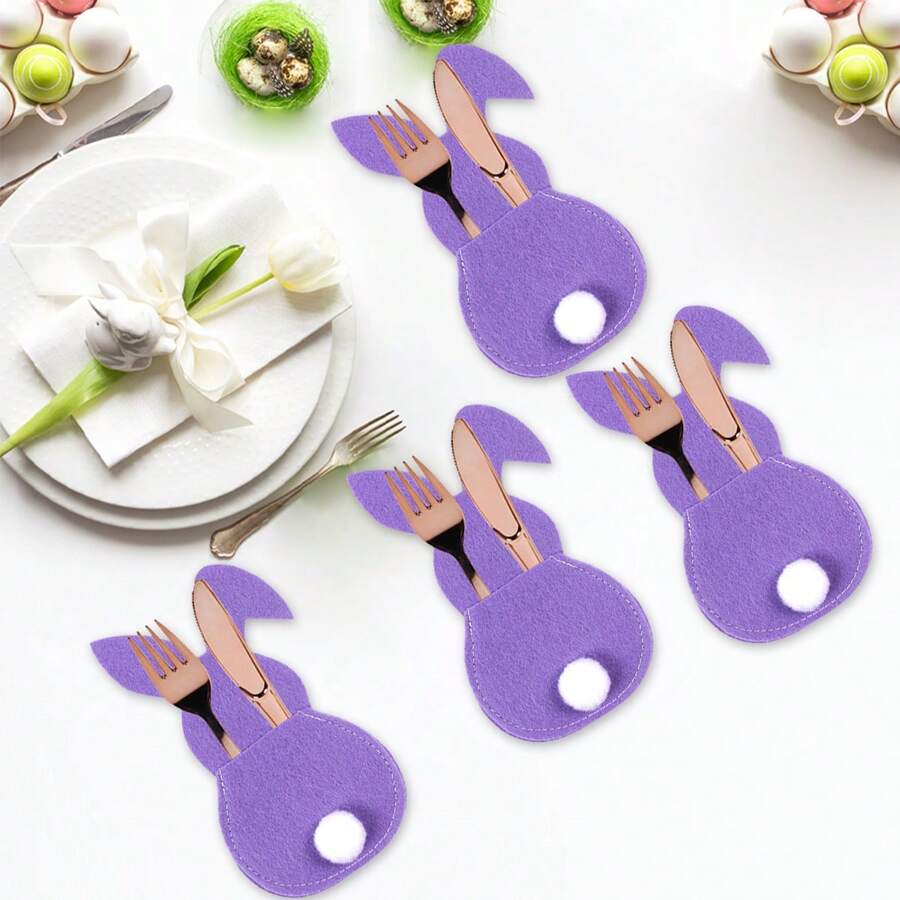 4入組聖誕節餐具袋無紡布夾克袋,聖誕老人、麋鹿、雪人刀叉餐具袋,用於2023年聖誕節晚宴桌面裝飾 - 紫色 - 查看 1