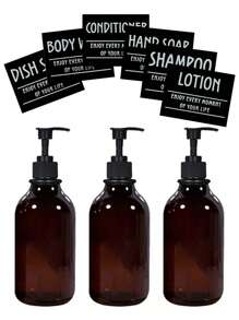 WCIC 3入組16盎司光澤啡色肥皂泵瓶套裝,帶6張防水標籤,適用於碗清潔劑、護髮素、手部肥皂、洗髮水、潤膚乳、沐浴露等等,可裝化妝品分裝妝品,化妝品經典套裝,方便補充乳液。 - 棕色 - 查看 10