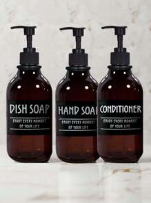 WCIC 3入組16盎司光澤啡色肥皂泵瓶套裝,帶6張防水標籤,適用於碗清潔劑、護髮素、手部肥皂、洗髮水、潤膚乳、沐浴露等等,可裝化妝品分裝妝品,化妝品經典套裝,方便補充乳液。 - 棕色 - 查看 1