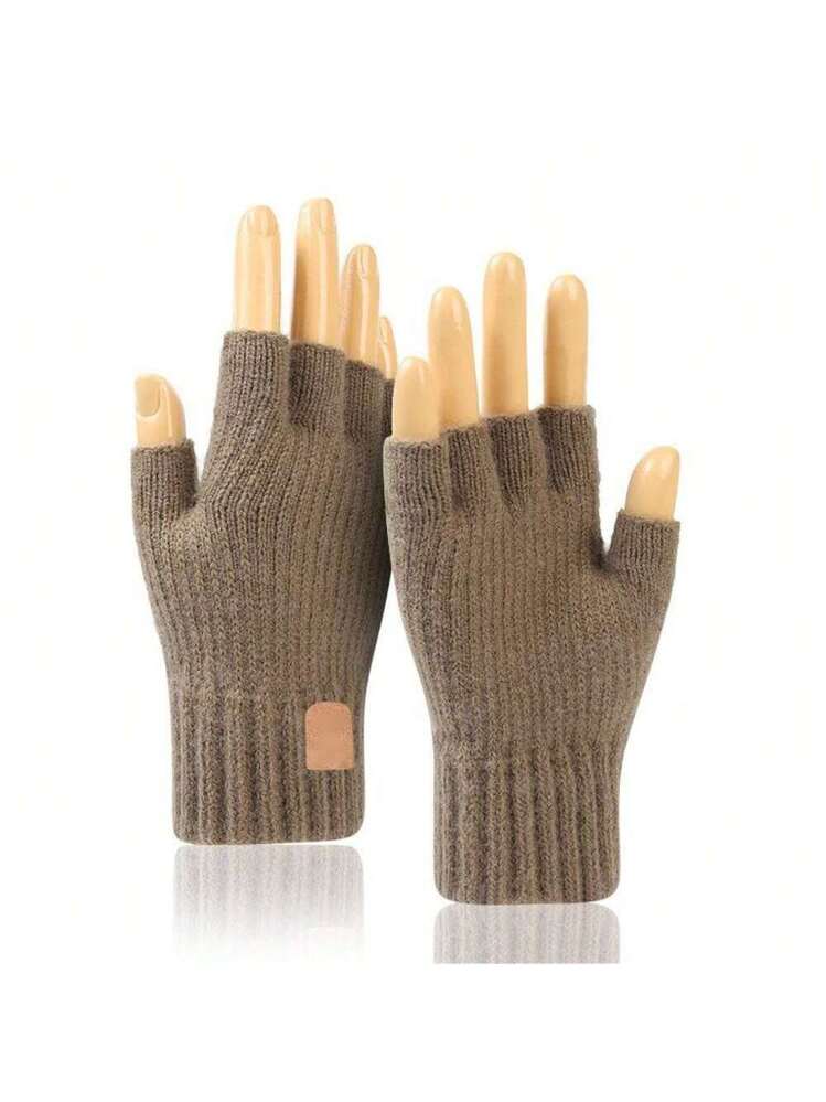 2 Paia Di Guanti Senza Dita Invernali Morbidi In Acrilico - Unisex, Elastici Per Lavoro, Corsa E Bicicletta - 2
