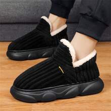 Men's Winter Indoor Thermal Lined Anti-Skid & Warm Slippers With Thick Sole For Outdoor Activities - Black - View 6