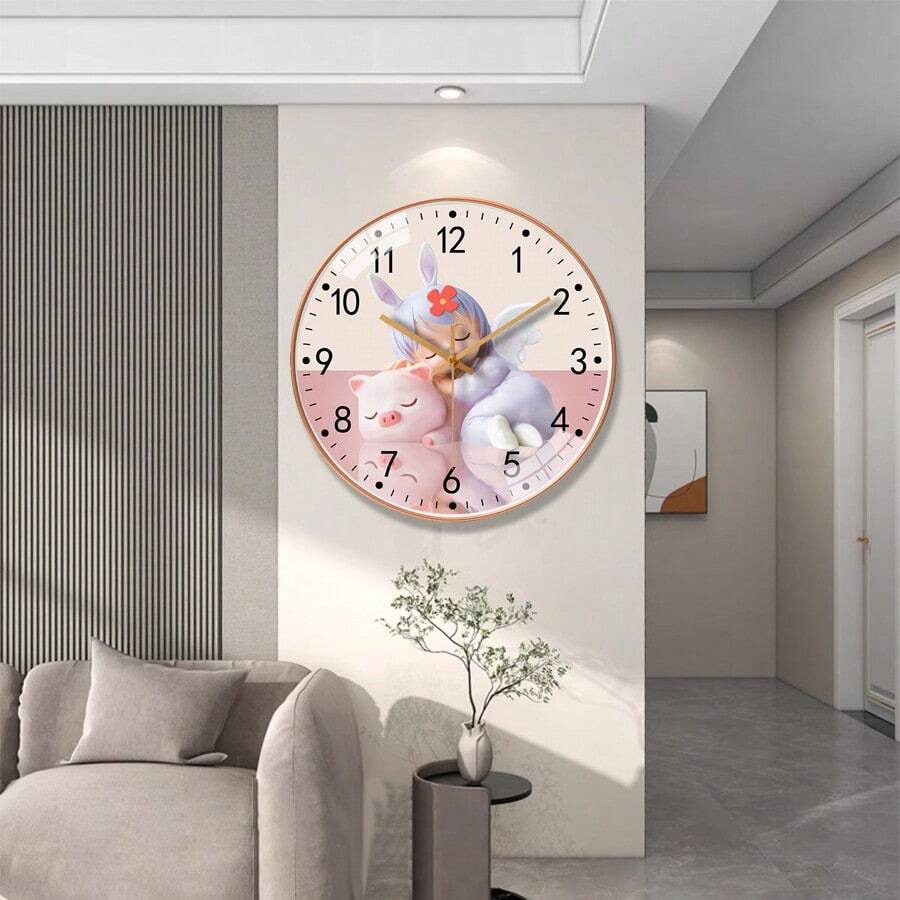 1pc 12 Inch/30cm Creative Wall Clock For Living Room/Bedroom/Home/Restaurant/Study/Entryway, Modern Simple Style With Quartz Movement, Silent Non-Ticking, Scandinavian Fashion Design - Pink - View 1