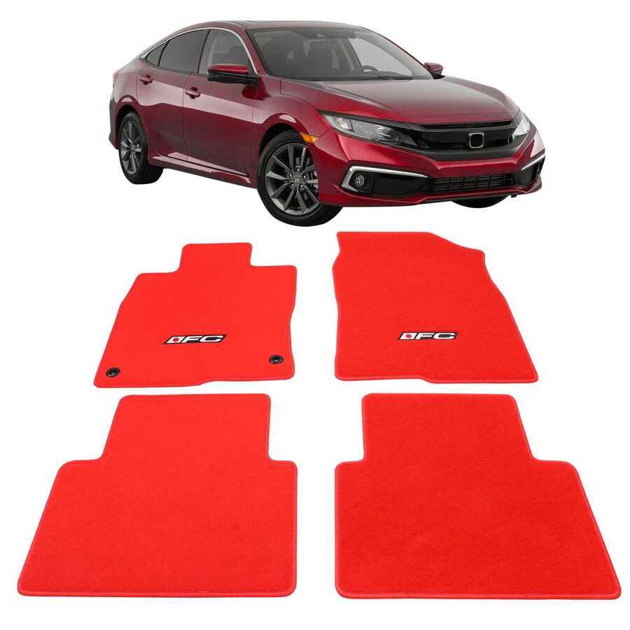 4PCS Floor Mats Fit For 16-21 Hondas' Civic All Models (Sedan, Coupe,Hatchback,Type R) Nylon Auto Front Driver Passenger Side All Season Car Mats Carpets Replacement Interior Accessories, A Versatile Valentine Gift - 紅色帶FC標誌 - 查看 1