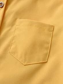 年輕男孩黃色休閒短袖襯衫搭配波點蝴蝶裝飾領結和藍色吊帶短褲正式套裝4件套組 - 黃色 - 查看 5