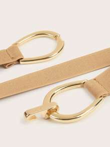 1pc Gold Round D-Shaped Circle Buckle Elastic Waist Corset Belt Styles For Women Elegant For Normal & Plus Size Elegant Summer, School Fall, Autumn, Halloween - Apricot - View 3