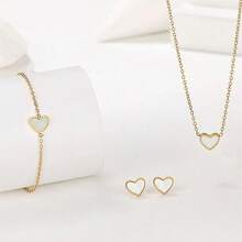 3入組/套心形法式貝殼設計精美女士珠寶套裝,包括項鍊、手鍊和耳環 - 金色 - 查看 1